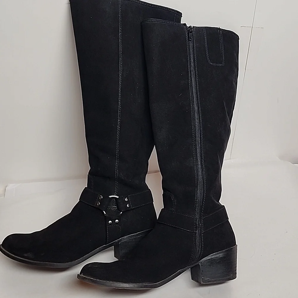 Carlos Santana Black Knee-High Sz 9.5 Faux Suede Western Style Boots